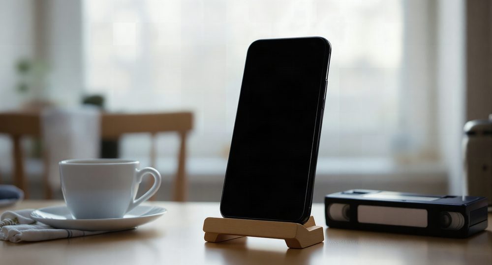 A phone standing on a table