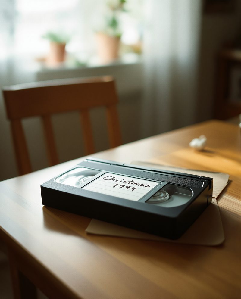 A VHS tape with a handwritten label that reads Christmas 1994